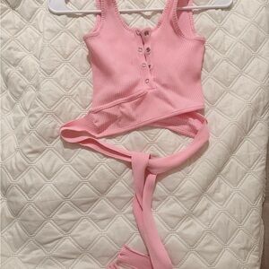 Pink Ribbed Tank Top with Button Detail